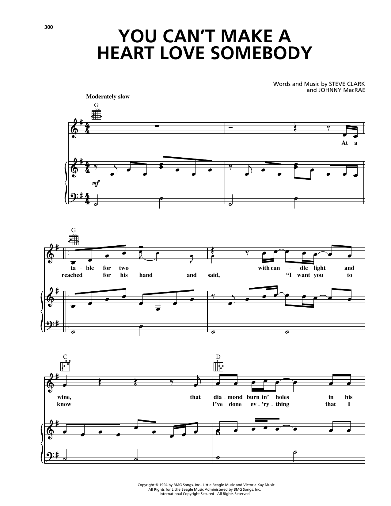 You Can't Make A Heart Love Somebody (Piano, Vocal & Guitar Chords (Right-Hand Melody)) von George Strait