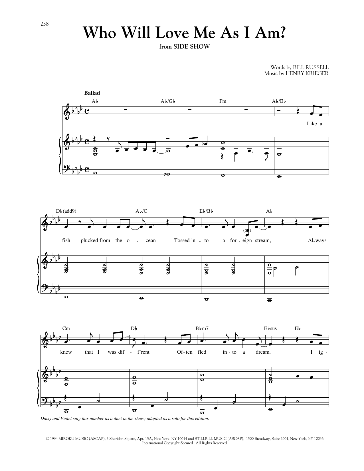 Who Will Love Me As I Am? (from Side Show) (Piano & Vocal) von Henry Krieger
