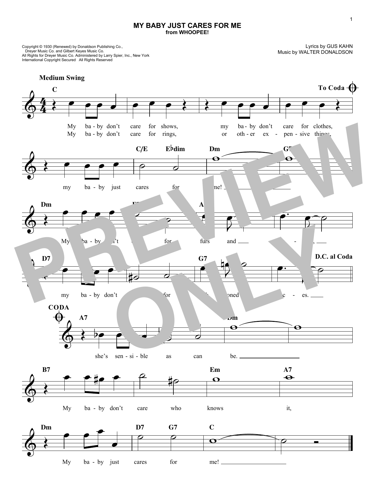 My Baby Just Cares For Me (Lead Sheet / Fake Book) von Walter Donaldson