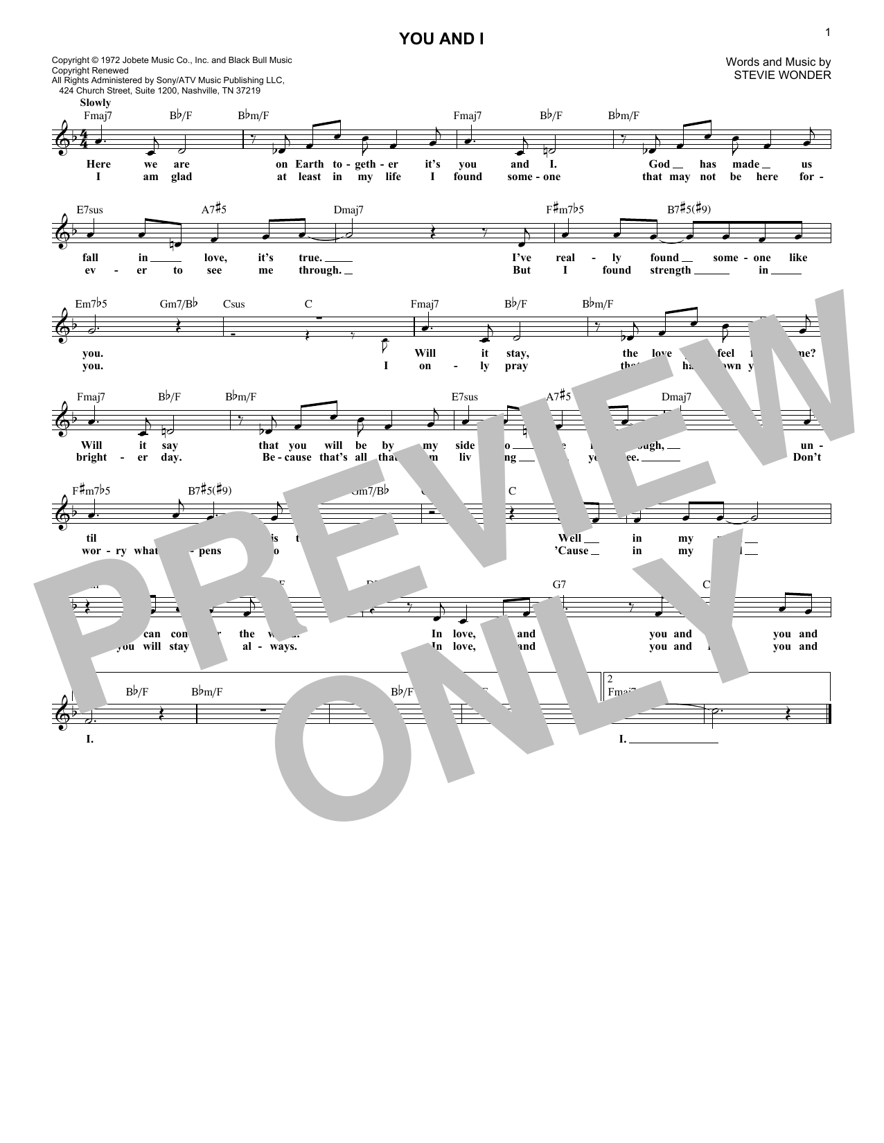 You And I (Lead Sheet / Fake Book) von Stevie Wonder