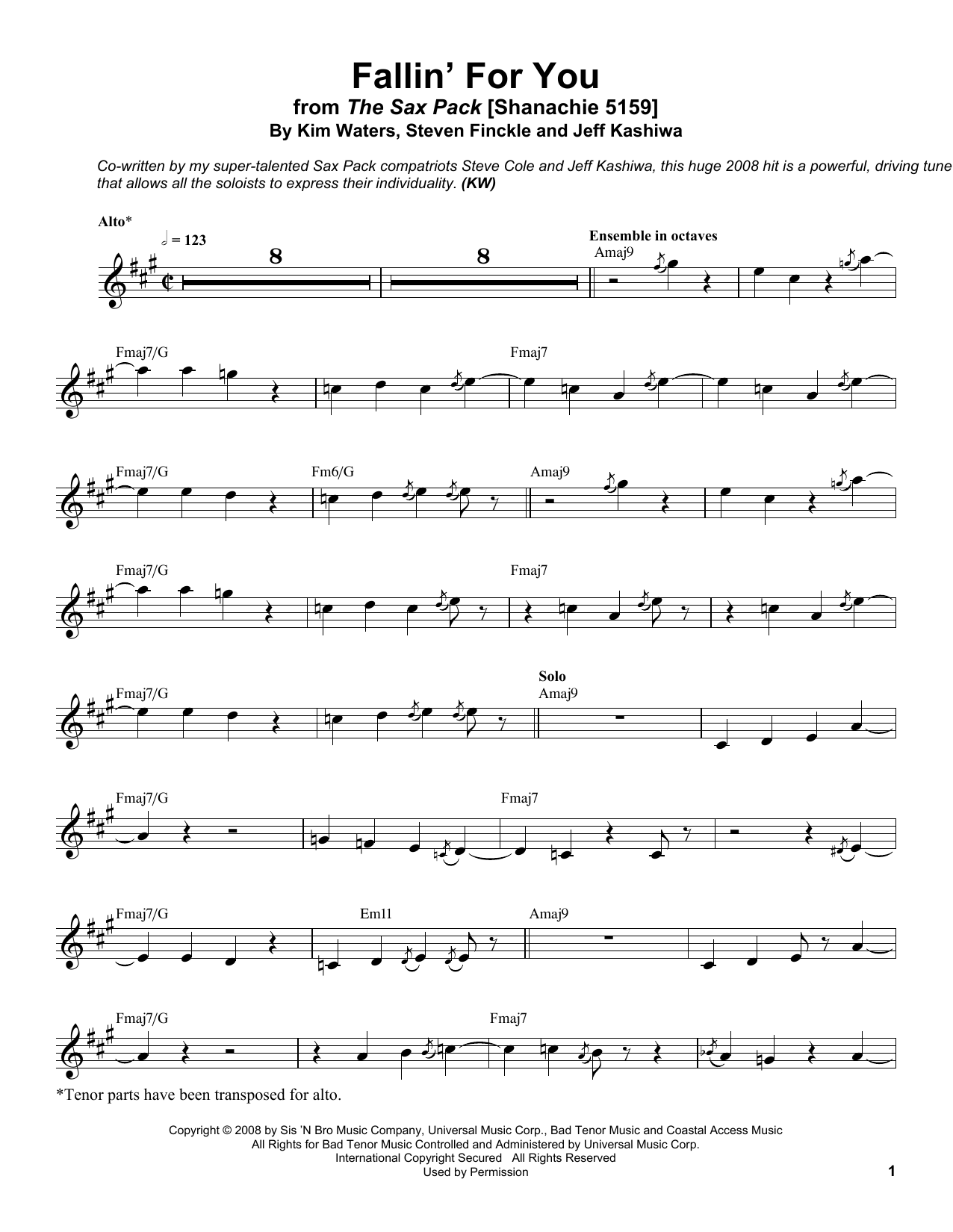 Fallin' For You (Alto Sax Transcription) von Kim Waters