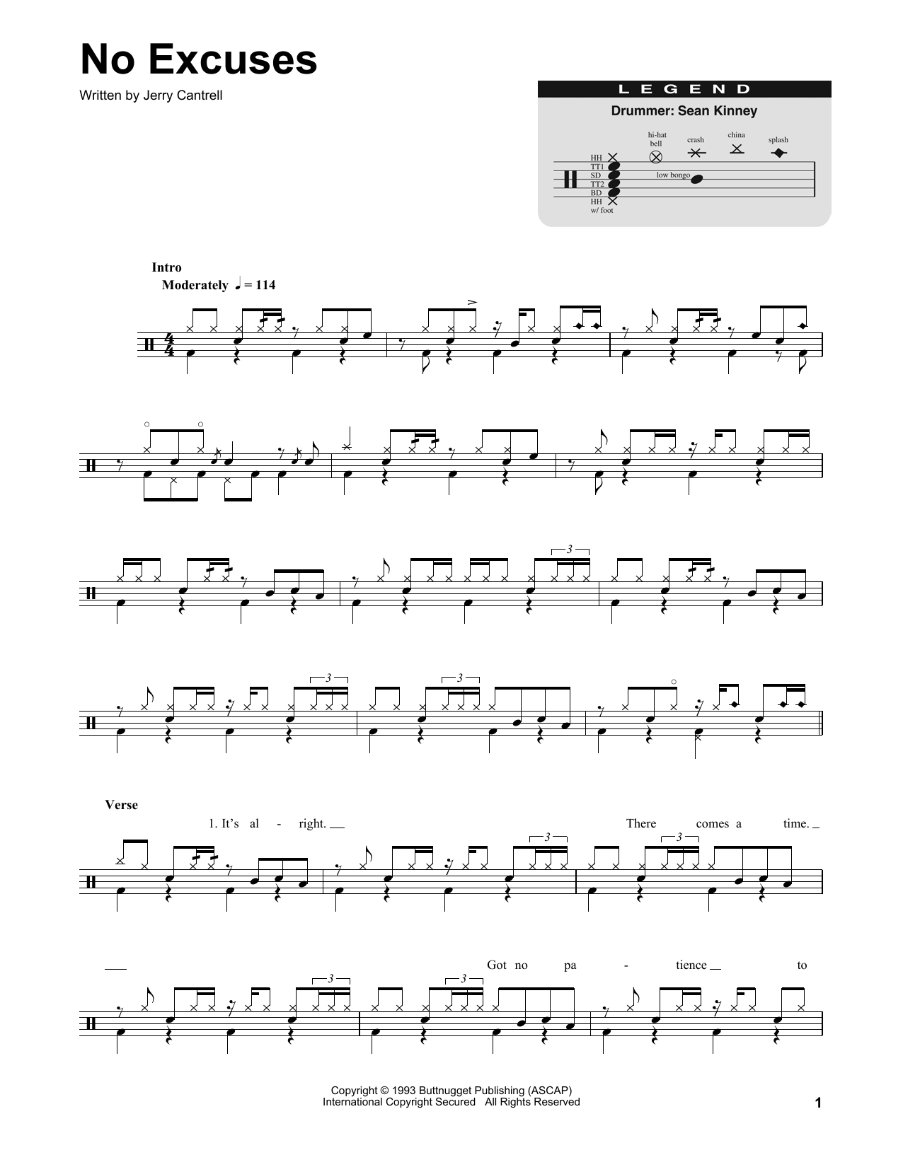 No Excuses (Drums Transcription) von Alice In Chains