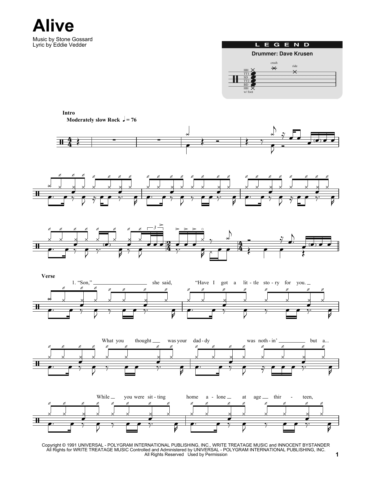 Alive (Drums Transcription) von Pearl Jam