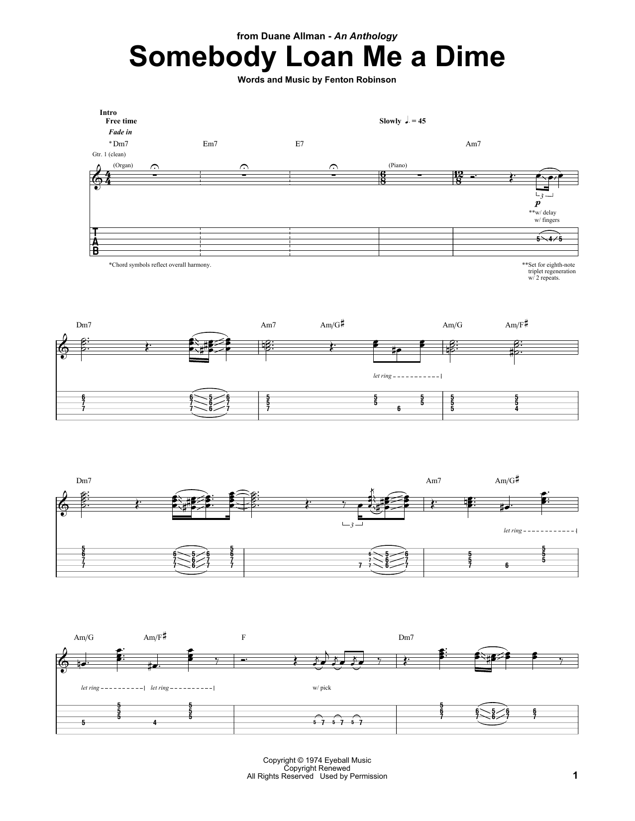 Somebody Loan Me A Dime (Guitar Tab) von Boz Scaggs ft. Duane Allman