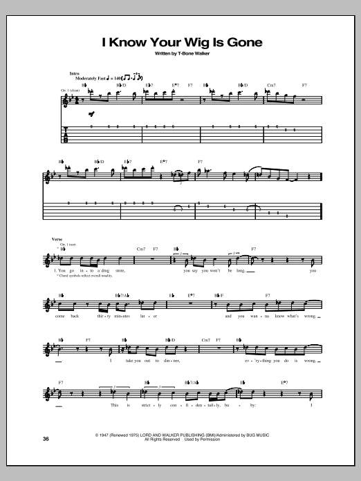 I Know Your Wig Is Gone (Guitar Tab) von T-Bone Walker