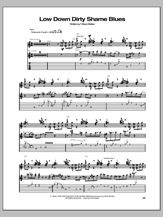 Low Down Dirty Shame Blues (Guitar Tab) von T-Bone Walker