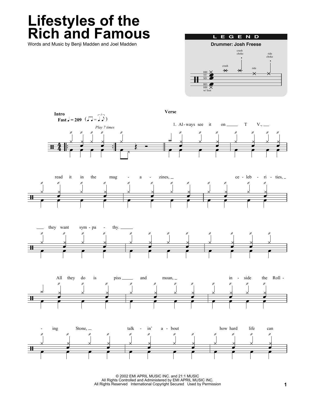 Lifestyles Of The Rich And Famous (Drums Transcription) von Good Charlotte