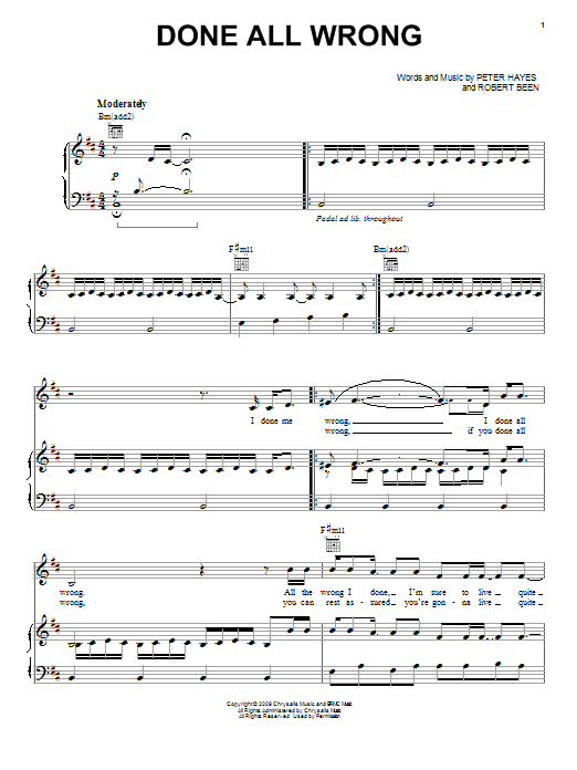 Done All Wrong (Piano, Vocal & Guitar Chords (Right-Hand Melody)) von Black Rebel Motorcycle Club