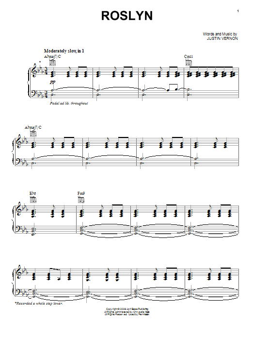 Rosyln (Piano, Vocal & Guitar Chords (Right-Hand Melody)) von Bon Iver