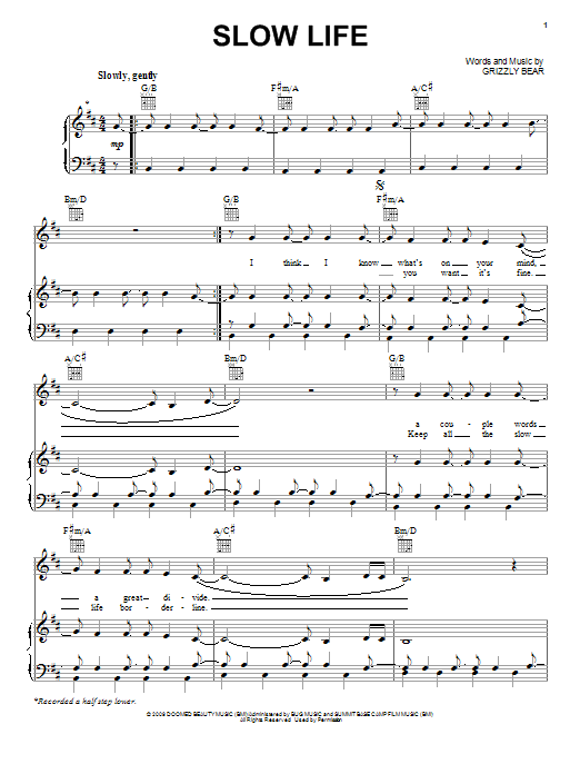 Slow Life (Piano, Vocal & Guitar Chords (Right-Hand Melody)) von Grizzly Bear