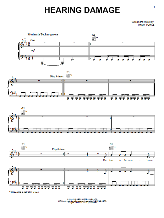 Hearing Damage (Piano, Vocal & Guitar Chords (Right-Hand Melody)) von Thom Yorke