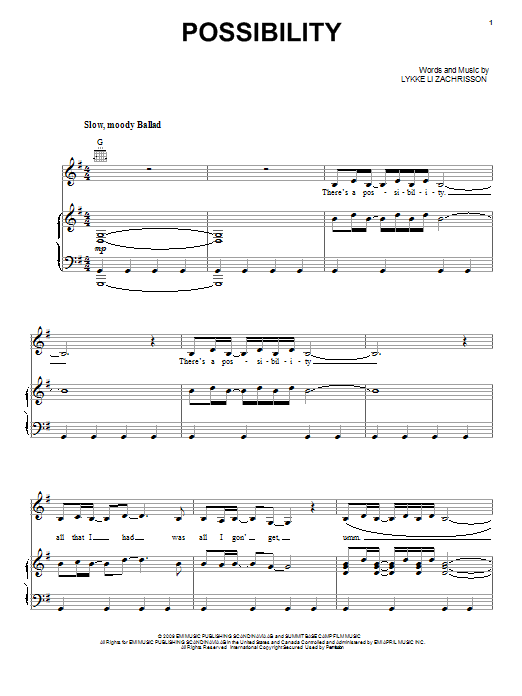 Possibility (Piano, Vocal & Guitar Chords (Right-Hand Melody)) von Lykke Li