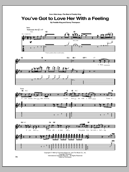 You've Got To Love Her With A Feeling (Guitar Tab) von Freddie King