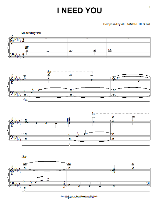 I Need You (from The Twilight Saga: New Moon) (Piano Solo) von Alexandre Desplat