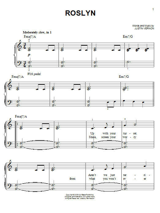 Rosyln (Easy Piano) von Bon Iver & St. Vincent