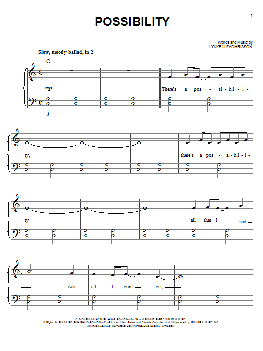 Possibility (Easy Piano) von Lykke Li