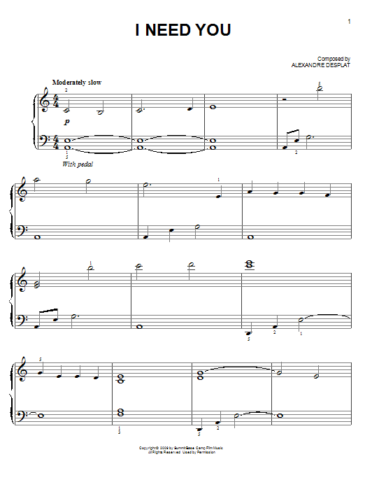 I Need You (from The Twilight Saga: New Moon) (Easy Piano) von Alexandre Desplat