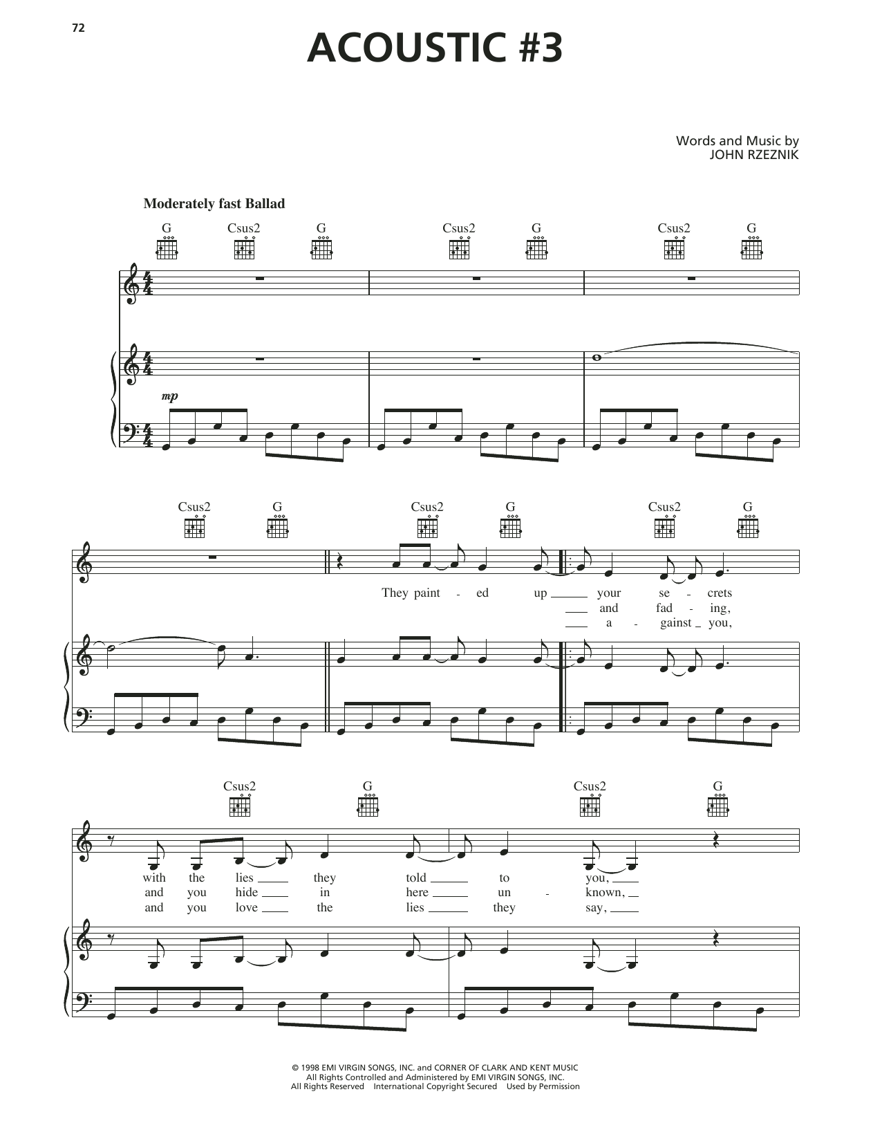 Acoustic #3 (Piano, Vocal & Guitar Chords (Right-Hand Melody)) von The Goo Goo Dolls