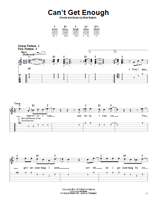 Can't Get Enough (Easy Guitar Tab) von Bad Company