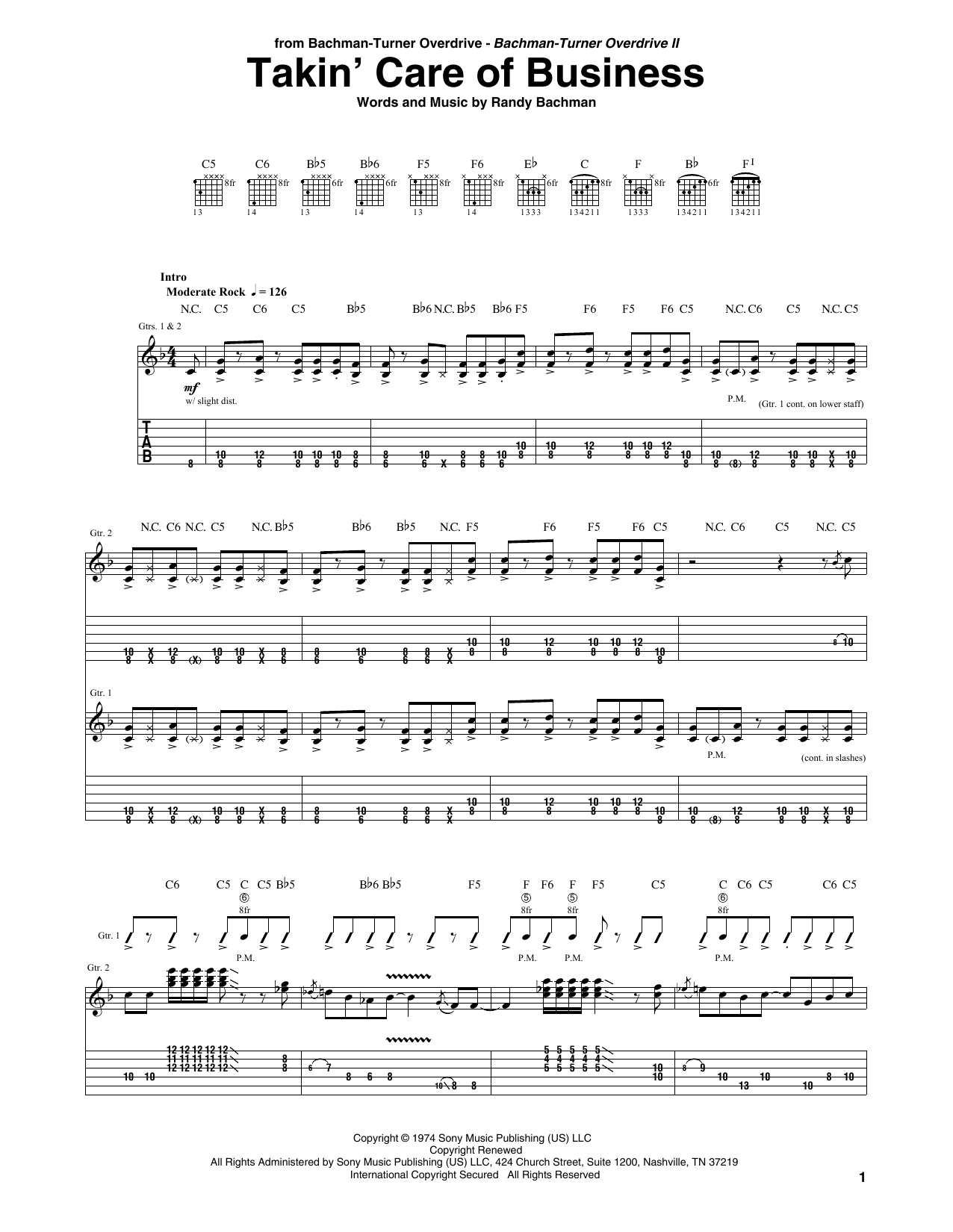 Takin' Care Of Business (Guitar Tab) von Bachman-Turner Overdrive