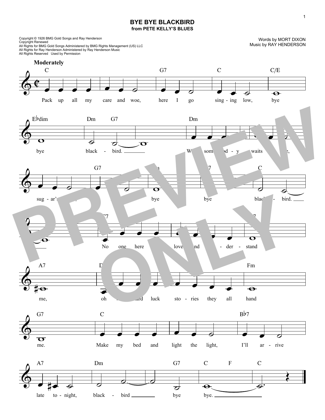 Bye Bye Blackbird (Lead Sheet / Fake Book) von Mort Dixon