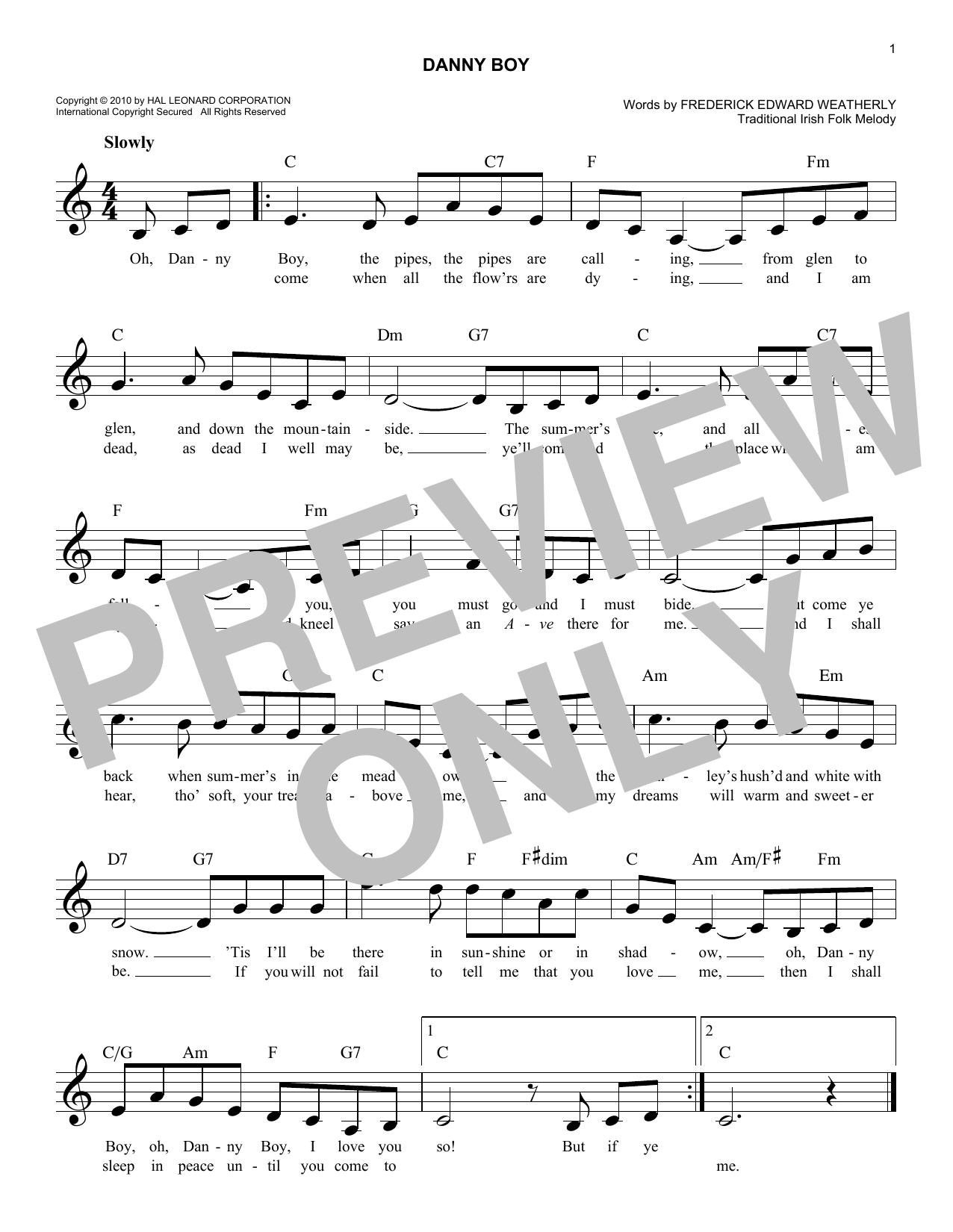 Danny Boy (Lead Sheet / Fake Book) von Traditional Irish