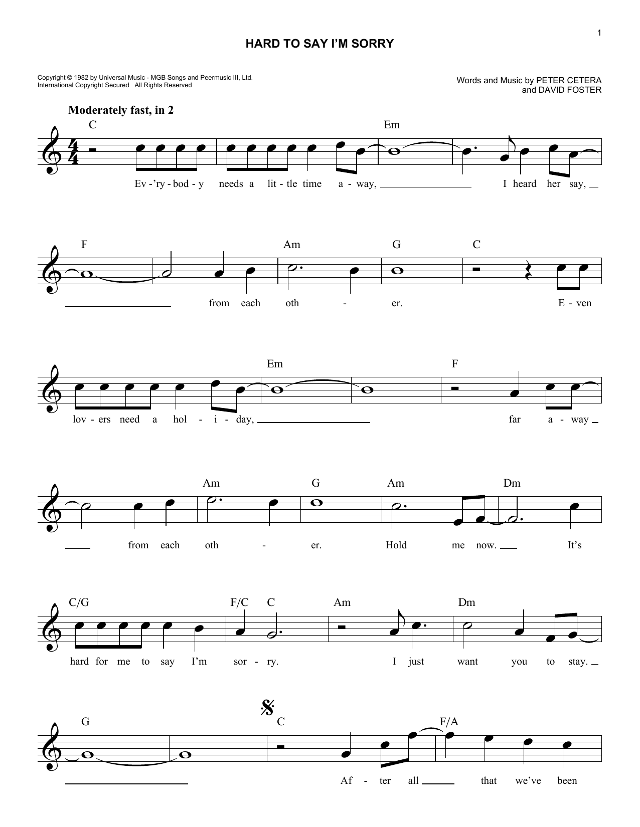 Hard To Say I'm Sorry (Lead Sheet / Fake Book) von Chicago