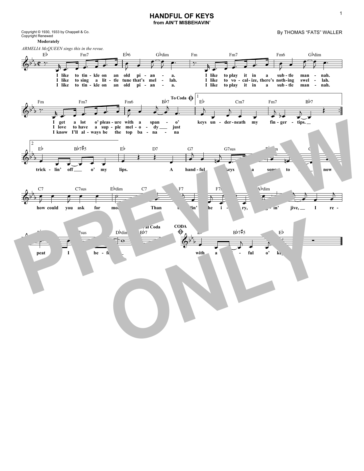 Handful Of Keys (Lead Sheet / Fake Book) von Thomas 