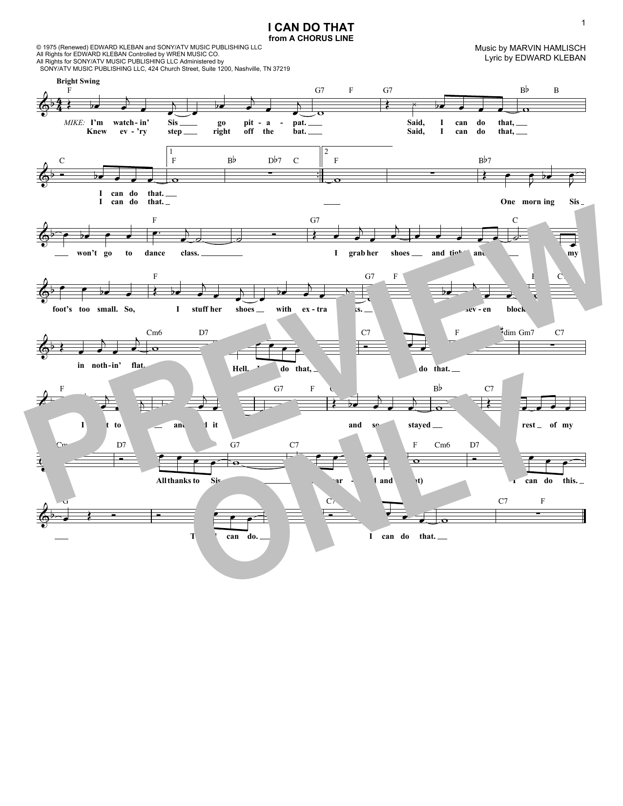 I Can Do That (Lead Sheet / Fake Book) von Marvin Hamlisch