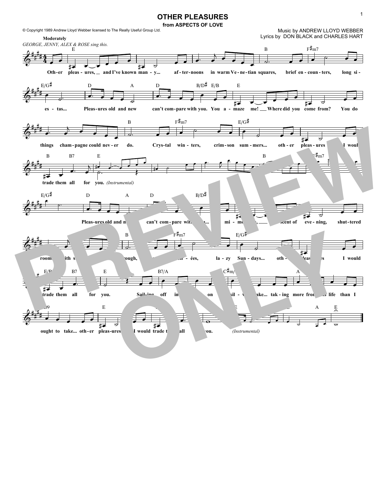 Other Pleasures (from Aspects Of Love) (Lead Sheet / Fake Book) von Andrew Lloyd Webber
