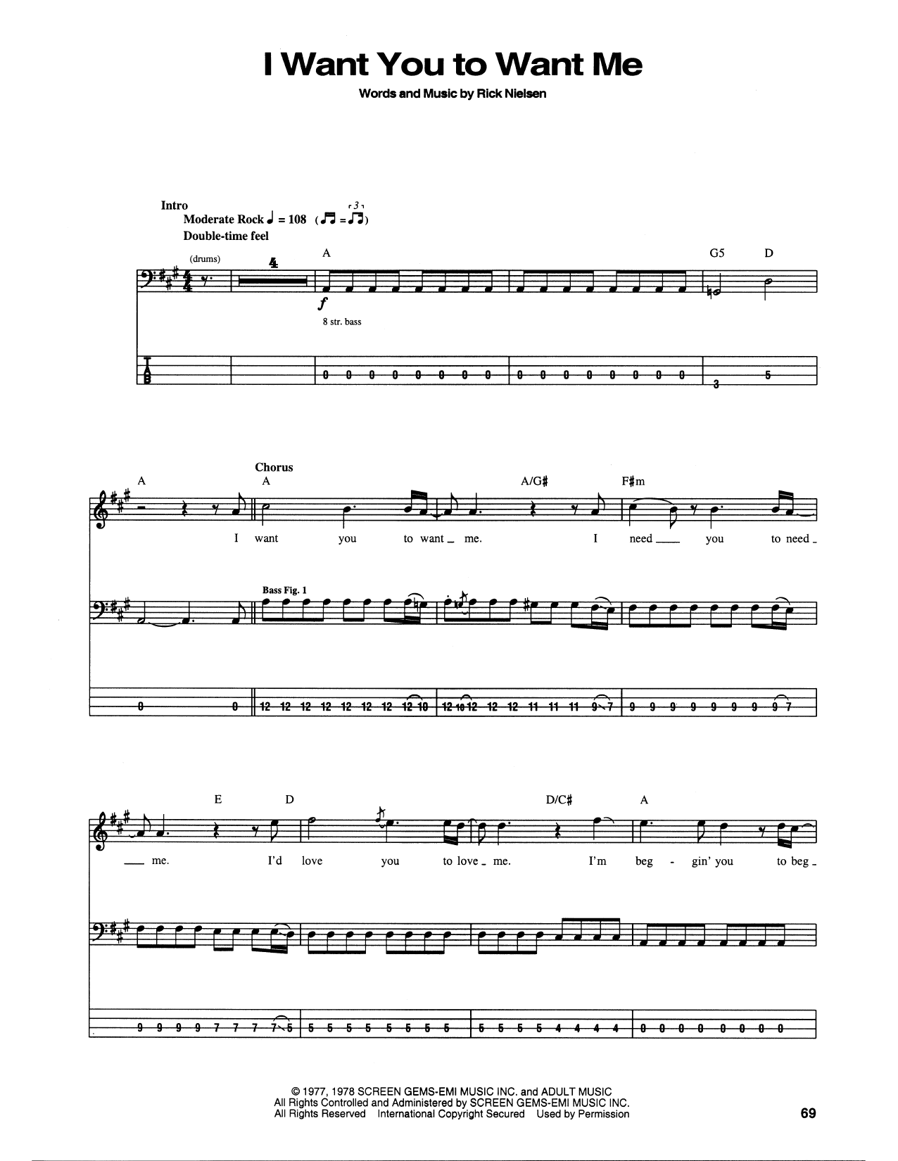 I Want You To Want Me (Bass Guitar Tab) von Cheap Trick