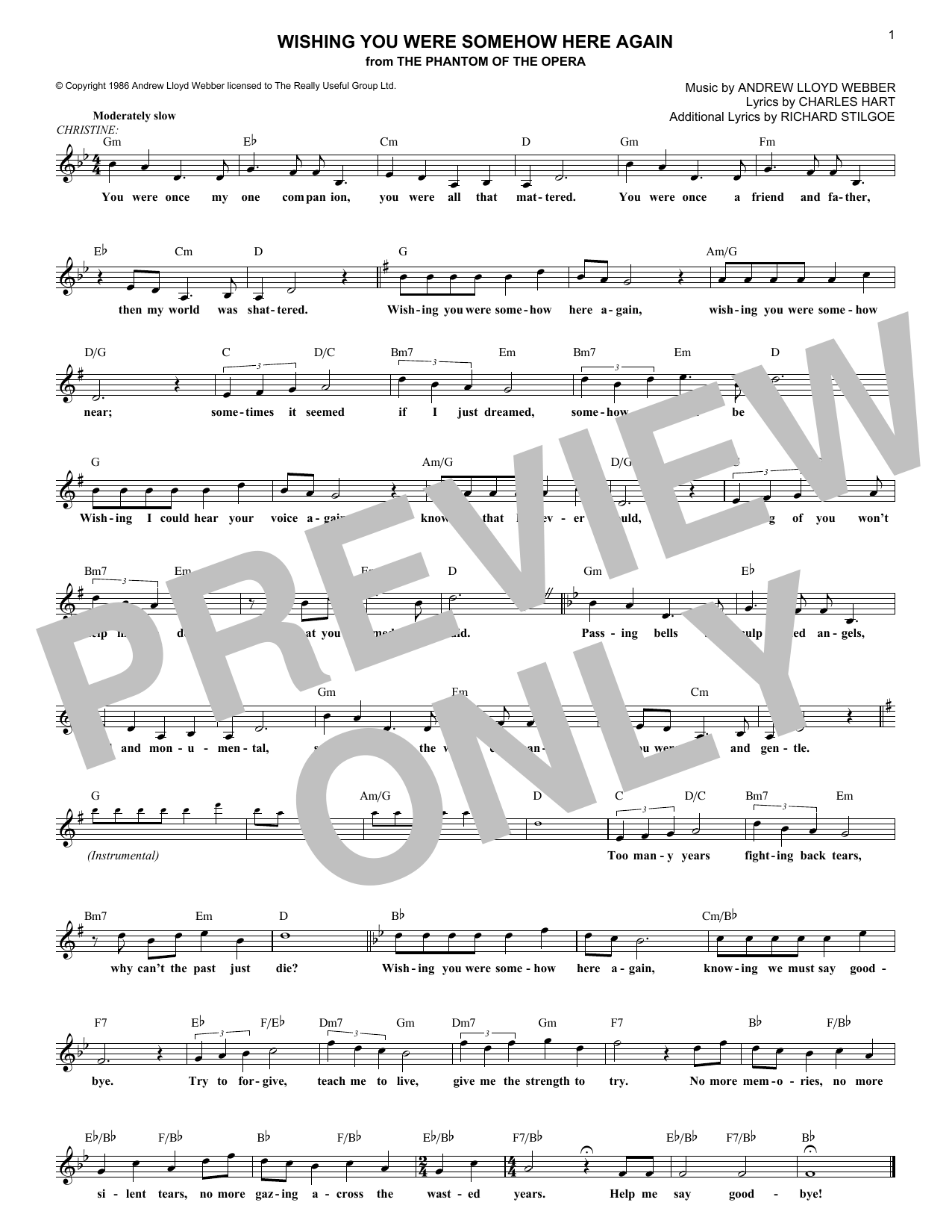 Wishing You Were Somehow Here Again (from The Phantom Of The Opera) (Lead Sheet / Fake Book) von Andrew Lloyd Webber