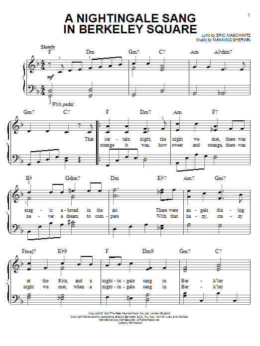 A Nightingale Sang In Berkeley Square (Easy Piano) von Manhattan Transfer