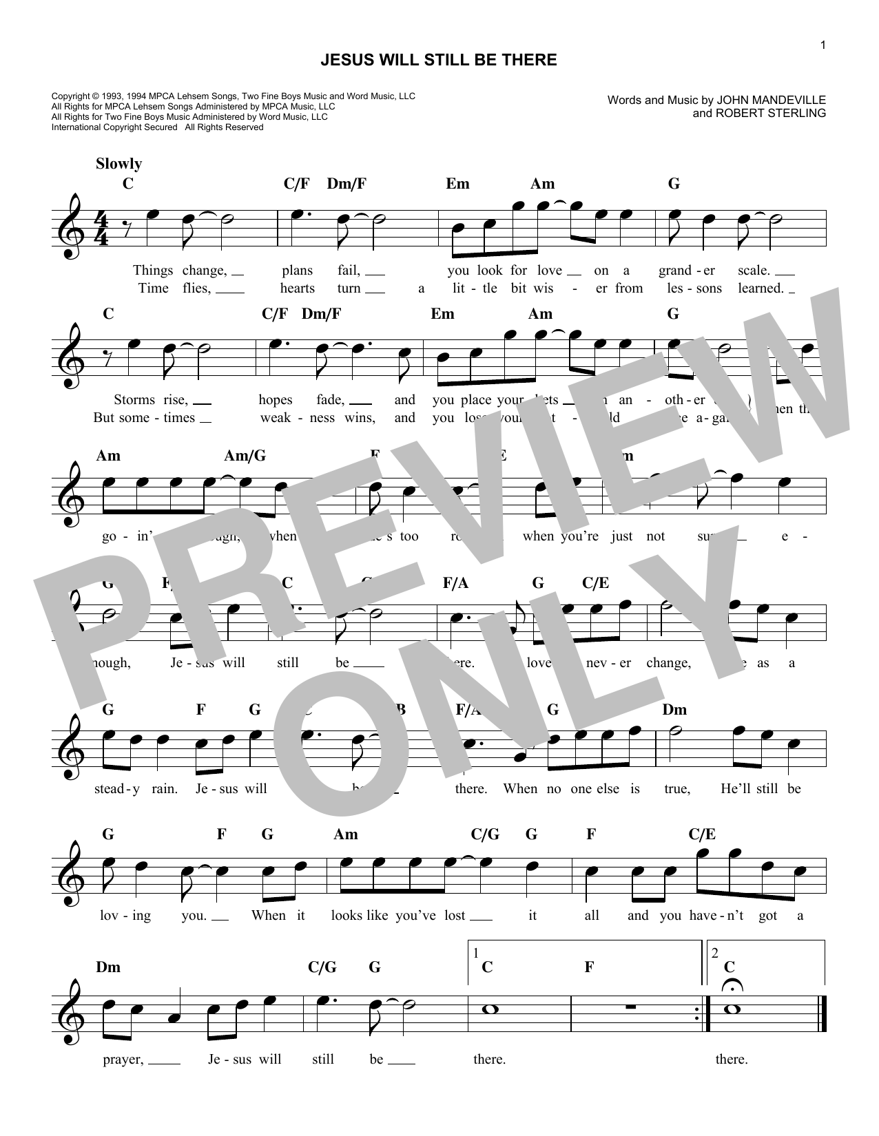 Jesus Will Still Be There (Lead Sheet / Fake Book) von Point Of Grace