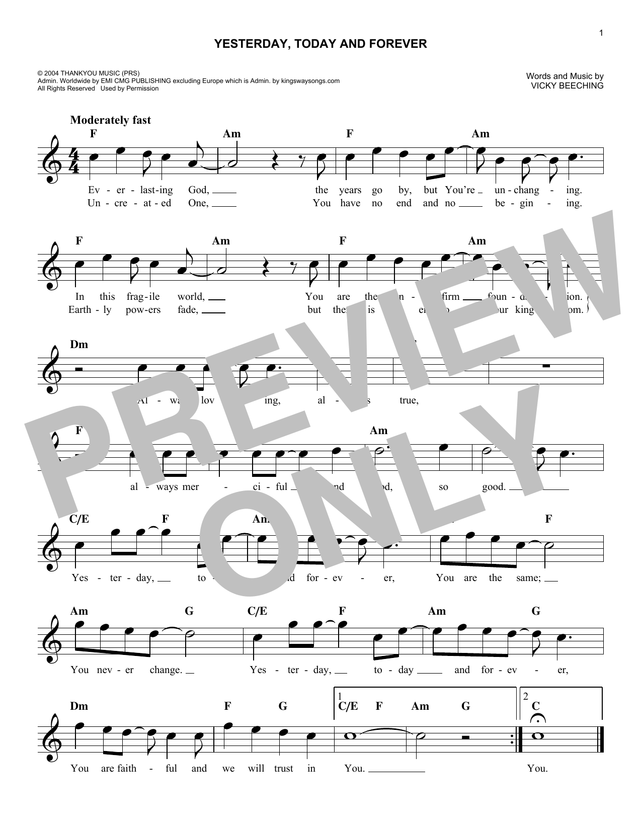 Yesterday, Today And Forever (Lead Sheet / Fake Book) von Vicky Beeching