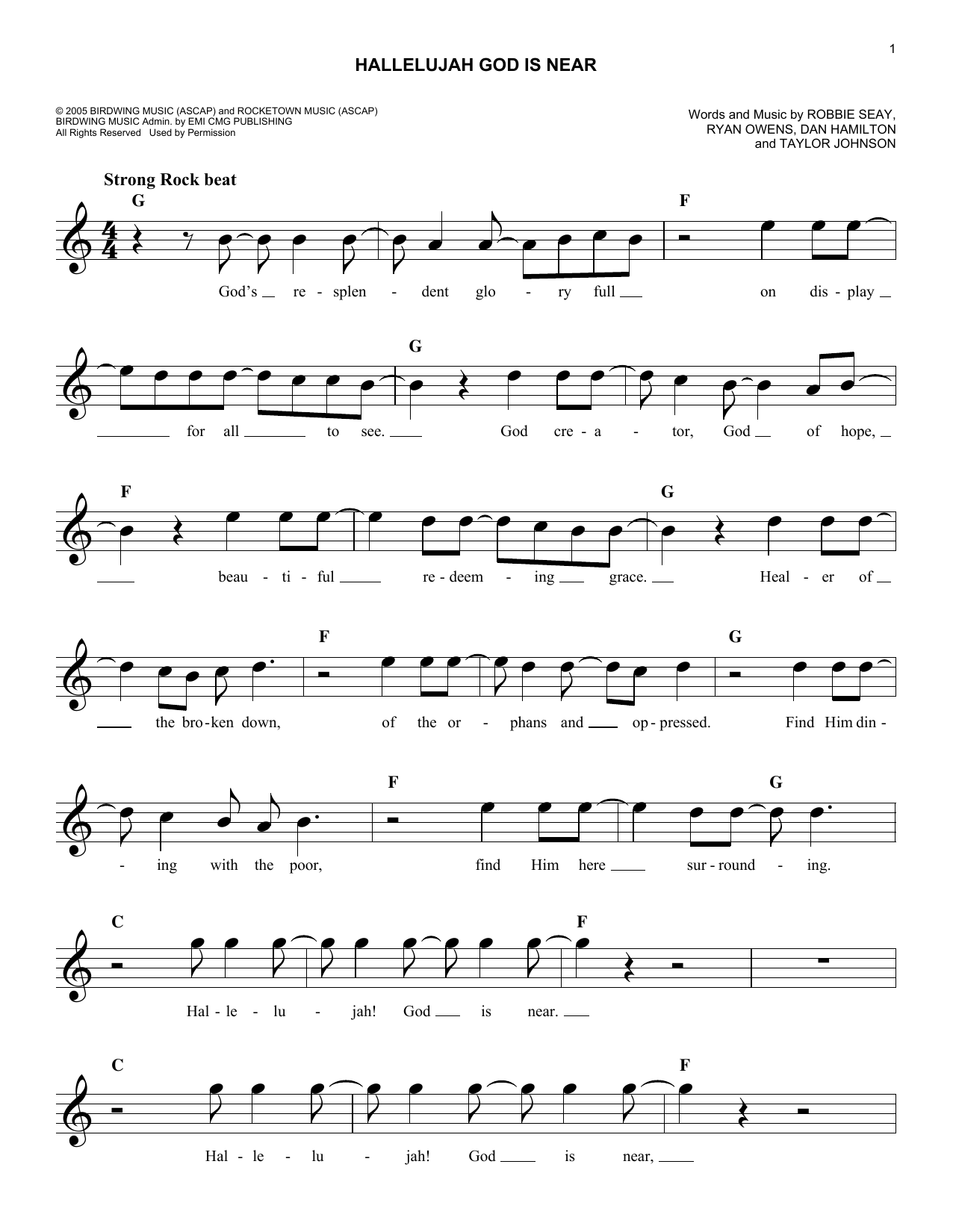 Hallelujah God Is Near (Lead Sheet / Fake Book) von Robbie Seay Band