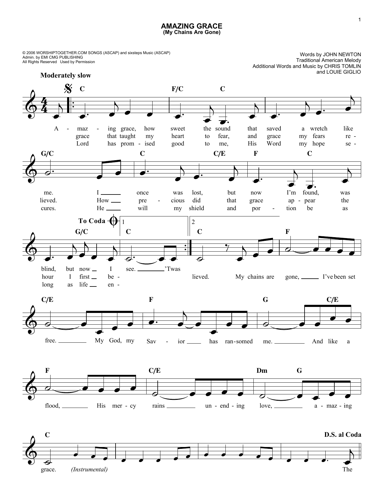 Amazing Grace (My Chains Are Gone) (Lead Sheet / Fake Book) von Chris Tomlin