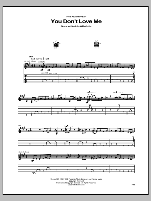You Don't Love Me (Guitar Tab) von Allman Brothers Band