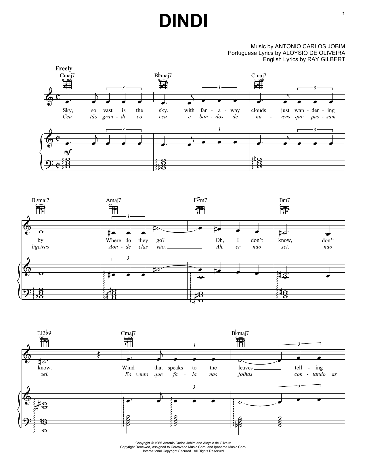 Dindi (Piano, Vocal & Guitar Chords (Right-Hand Melody)) von Antonio Carlos Jobim