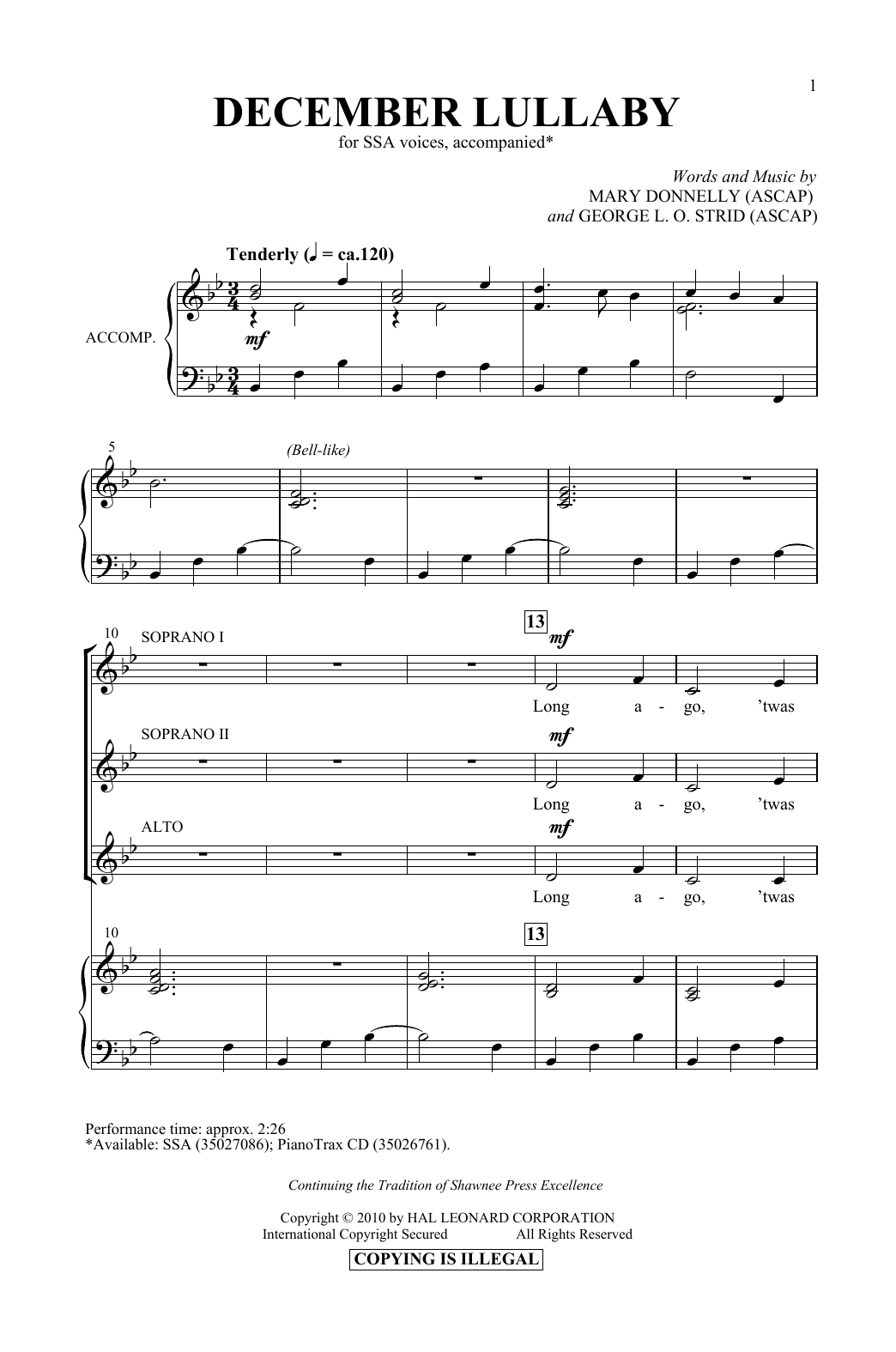 December Lullaby (SSA Choir) von Mary Donnelly & George L.O. Strid