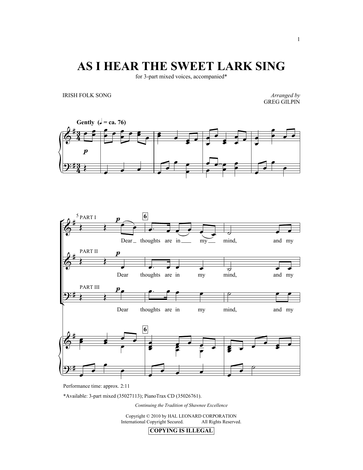 As I Hear The Sweet Lark Sing (3-Part Mixed Choir) von Greg Gilpin