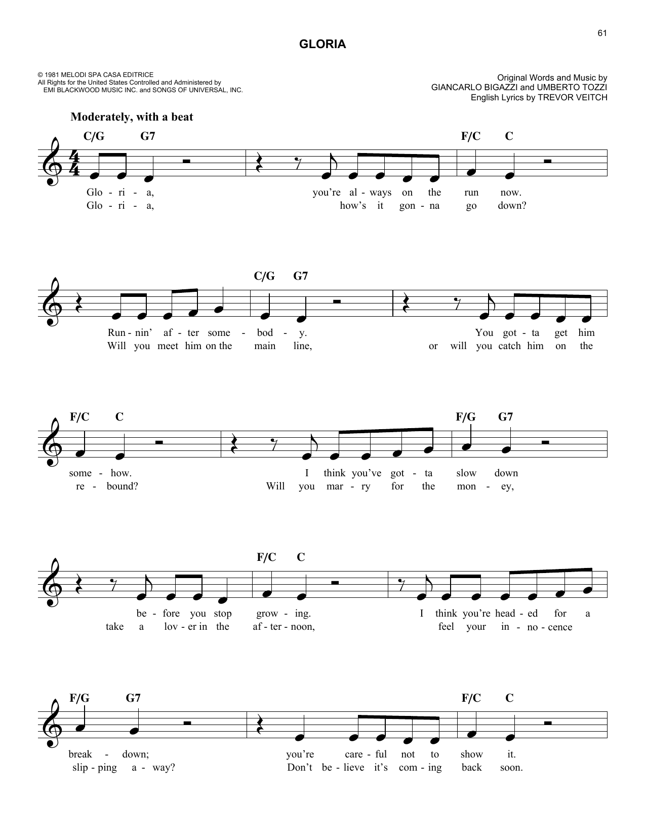 Gloria (Lead Sheet / Fake Book) von Giancarlo Bigazzi