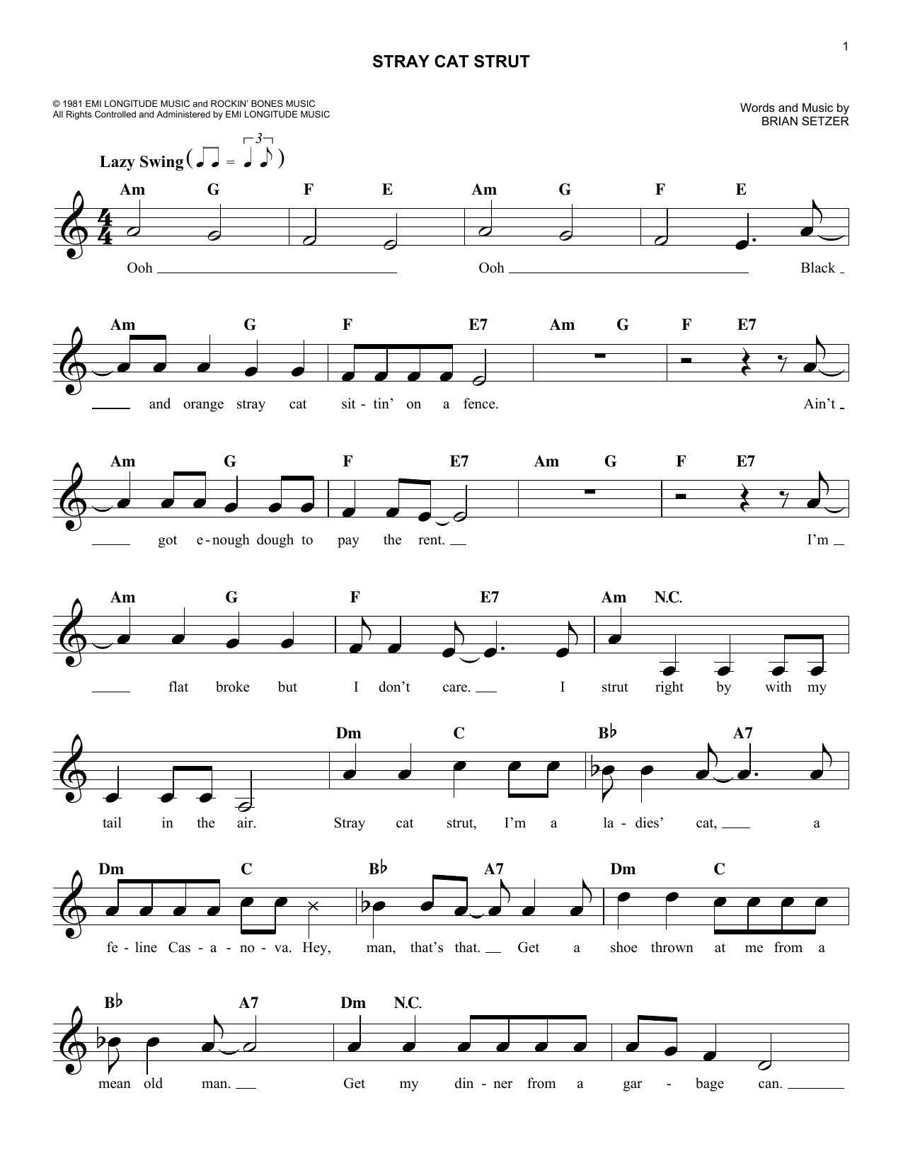 Stray Cat Strut (Lead Sheet / Fake Book) von Stray Cats