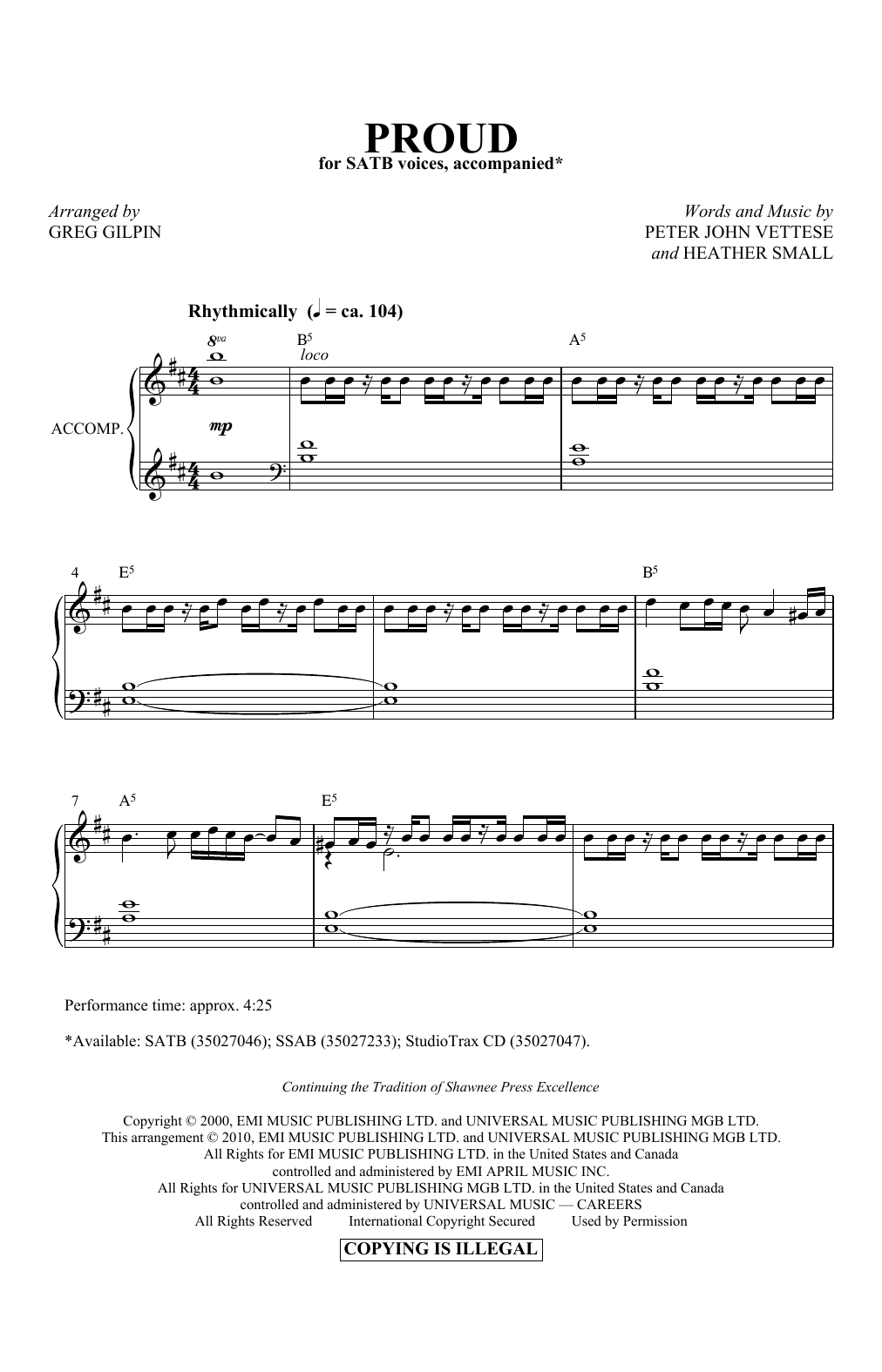 Proud (arr. Greg Gilpin) (SATB Choir) von Peter Vettese and Heather Small