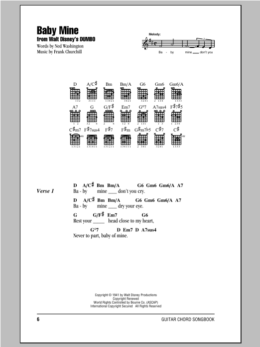 Baby Mine (from Dumbo) (Guitar Chords/Lyrics) von Frank Churchill & Ned Washington