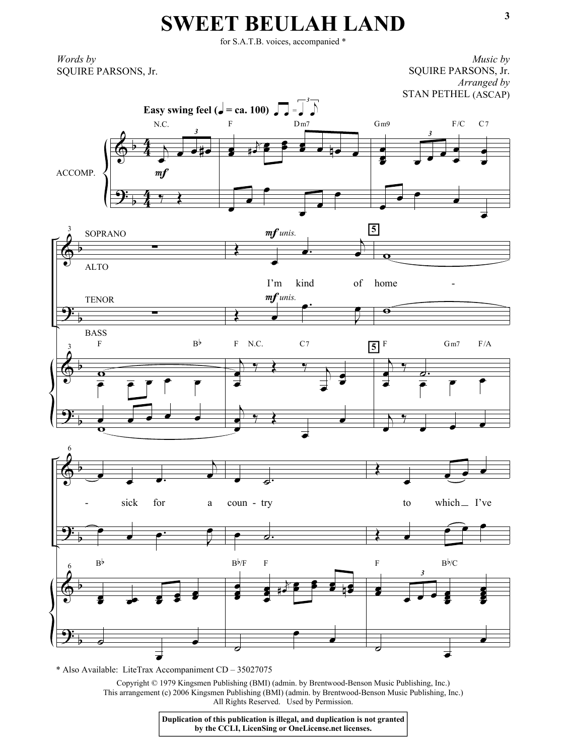 Sweet Beulah Land (arr. Stan Pethel) (SATB Choir) von Squire Parsons