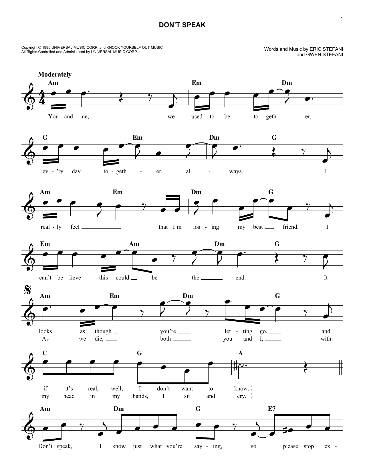 Don't Speak (Lead Sheet / Fake Book) von No Doubt