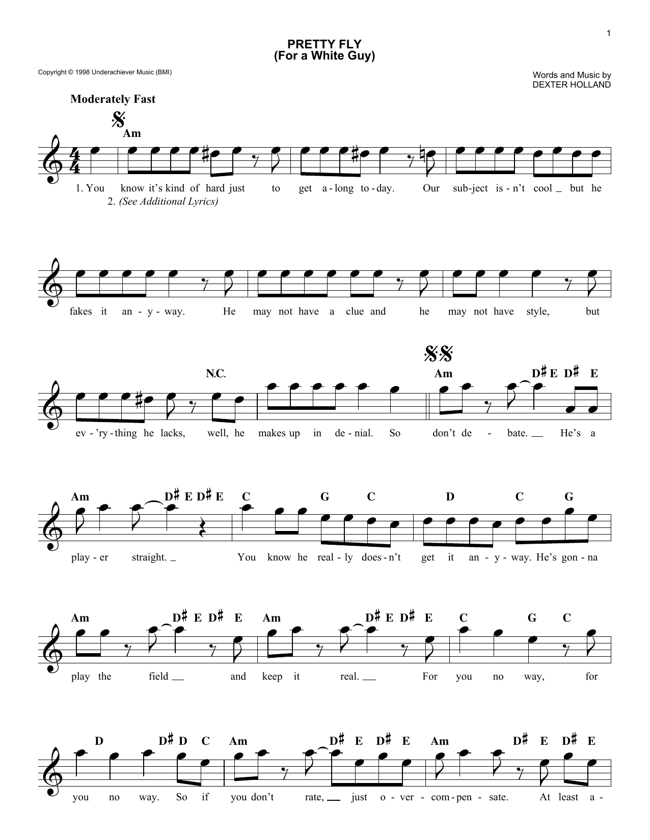 Pretty Fly (For A White Guy) (Lead Sheet / Fake Book) von The Offspring