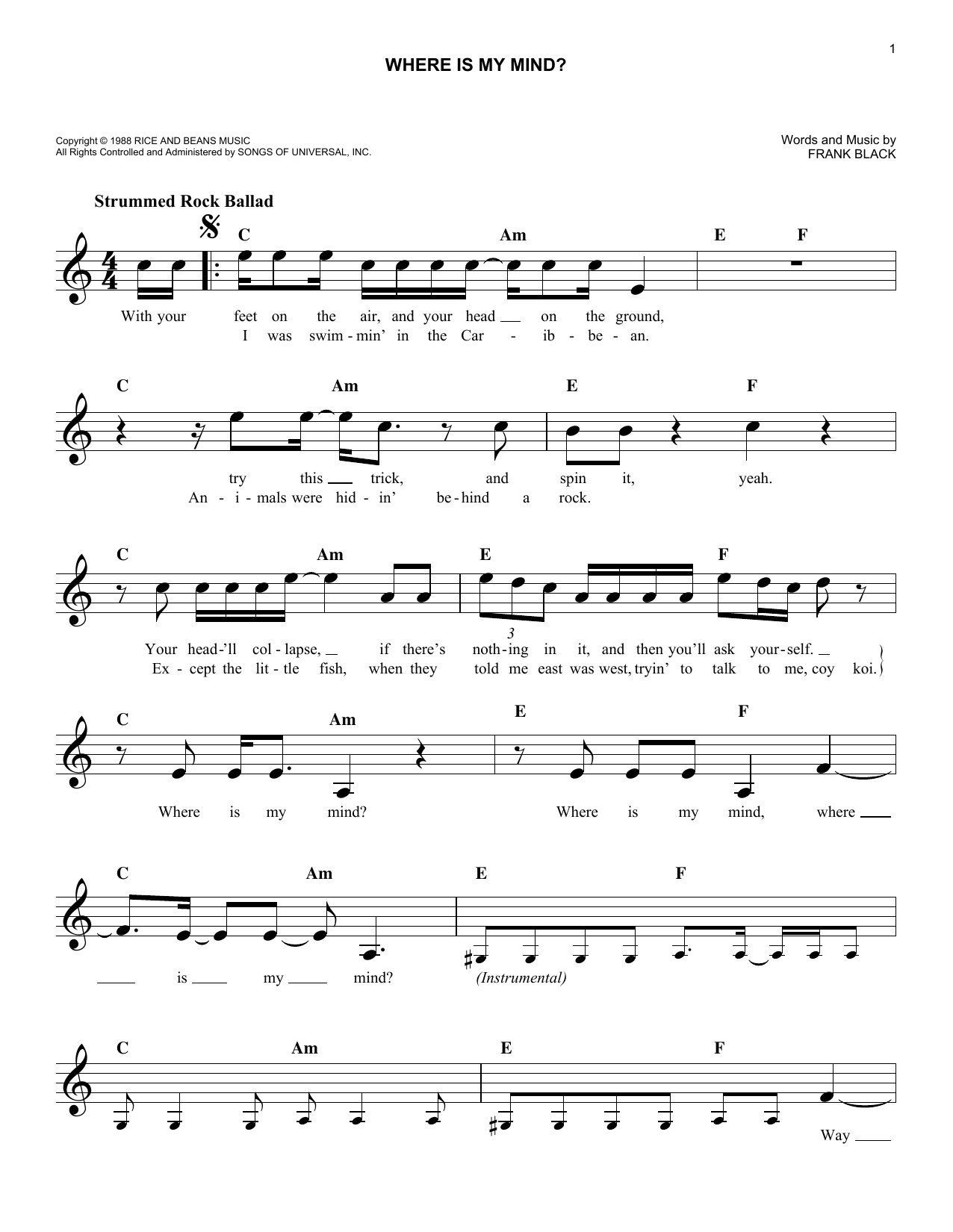 Where Is My Mind? (Lead Sheet / Fake Book) von Pixies