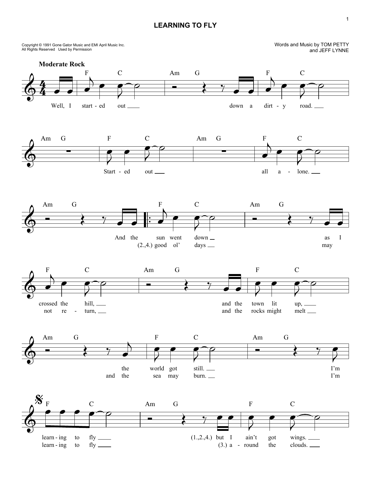 Learning To Fly (Lead Sheet / Fake Book) von Tom Petty